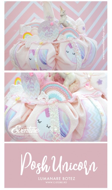 Lumanare botez cu unicorn si curcubee crosetate, 65x4 cm, Posh Unicorns  4